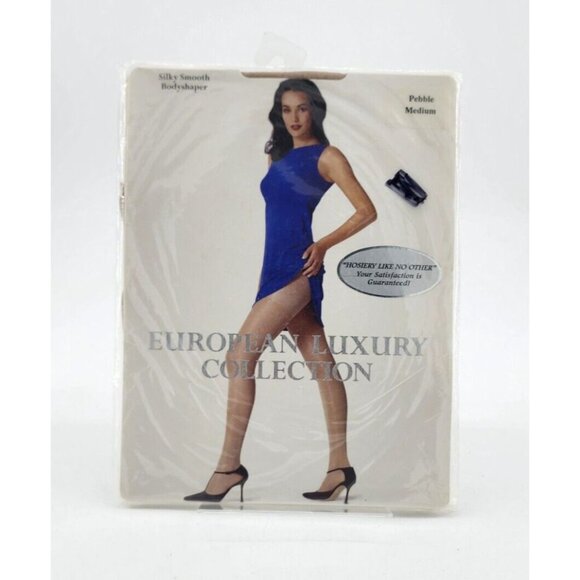 x2 European Luxury Collection Silky Smooth Bodyshaper Pantyhose Pebble Sz Medium - Picture 2 of 9